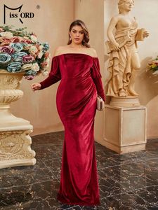 Plus Size Dresses Missord Women Clothing 4xl Bourgogne Off Shoulder Velvet Mermaid Evening Prom Dress