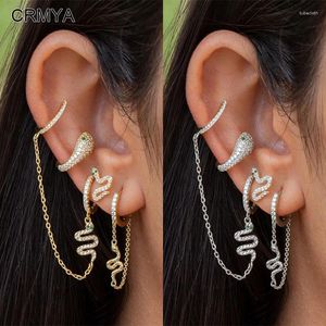 ダングルイヤリングCrmya Snake Earring for women gold color zirconia zirconia ear cuff cuff stud chainパーティージュエリーアクセサリー