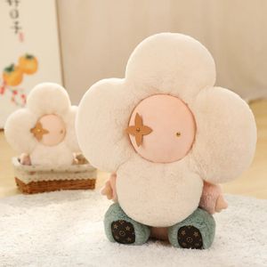 Kreatywny słonecznika głowa niemowlęca ludzkie ciało pluszowe zabudowana zabawka Kawaii Flower Pillow Cute Room Decor Lalka dla dzieci Prezent urodzinowy 240429