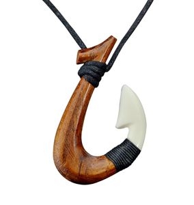 Hängsprimitiva stammar smycken handgjorda snidade trä fiskkrok halsband yak benhalsband för surfing8703428