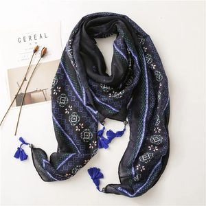 120*120 Atmosfera di lino in cotone per sciarpa quadrata con nappe da donna bohémian stampato foulard 240416
