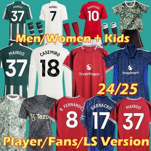 3XL 4XL 2024 2025 Mainoo Mount Soccer Jerseys Casemiro Garnacho Hojlund Player Rashford Fernandes Long Full Sleeves Shirts 24 25 Eriksen Men Kids Sets