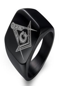 Cluster Rings Hip Hop Masonic Titanium Ring Men Mason Square Flat Alliance Anniversary Wedding Band för Male Black Gold Colour7853000