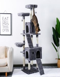 Kattmöbler Scratchers 180 cm Multilevel Tree för S med mysiga abborre stabila klättringsramskivor Gray Beige 2209099257091
