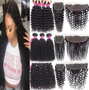 Brasilianische menschliche Haarbündel mit Verschluss 4x4 Spitzenverschluss oder 13x4 Spitze Frontalverschluss Remy Brasilianer Deep Wave Bündel mit CLO4803662