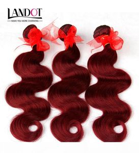 Burgund Brasilien Jungfrau Hair Webbündel brasilianische Körperwellenwellenhaare 3pcs Lot Wein Rot 99J billige menschliche Haarextensions Tangl7380498