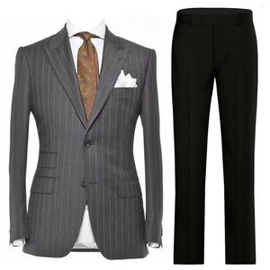 Мужские костюмы 2 штуки костюма Slim Fit Stripe Jacket с черными брюками для деловой свадебной вечеринки