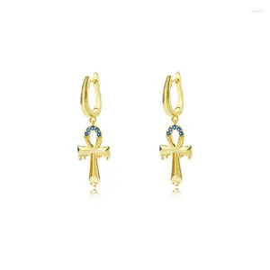Dingle örhängen 925 Sterling Silver smycken Cross Pendant 18k Gold Plated Hoop Earring For Women Free Laser Logo Wholesale