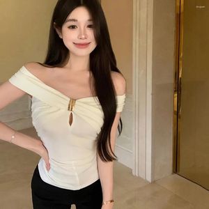 Women's T Shirts Korean Style Sexy Women Crop Tops Vintage High Street Off Shoulder White T-shirt Streetwear Casual Tee Shirt Retro Slim