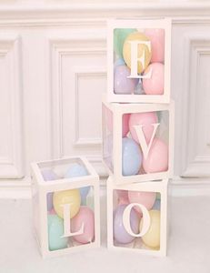 Present Wrap Plastic Transparent Cube Balloon Box med Baby Love Sticker för Baby Shower Birthday4863160