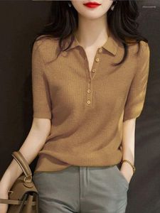 Женские рубашки Polo Polo вязаные женские футболки Slim Button Plain футболки в корейском стиле повседневные топы тренд продажи 2024 Basic