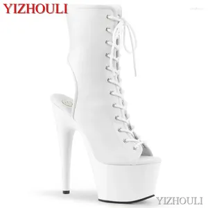 Dance Shoes 17 Cm See-through Stiletto Heels Sexy 7 Inch Ankle Boots Open-toe Matte Black Party Club Model Pole Dancing