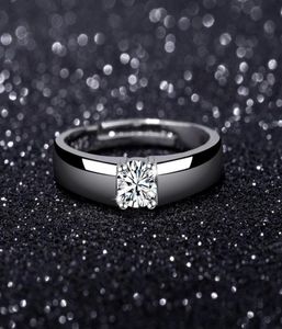 Sterling Silver Platinum Plated Classic Diamond Solitaire Ring mens Couple Lovers Wedding Holiday Gift Jewelry255p6302796