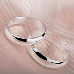 Cluster Rings 1pcs Authentic 999 Pure Silver Ring Lover Pair Men Women Simple Smooth Surface Index Finger Tail Couple Gift