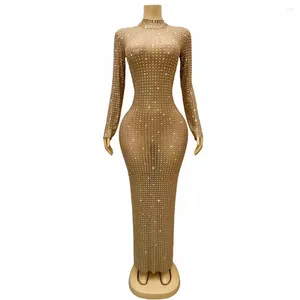 Wear Wear Donne Dress Long Gauze Crystals Crystals Rhinnestones Celebration Evening Feeds Wedding Slim moda costume elastico sexy