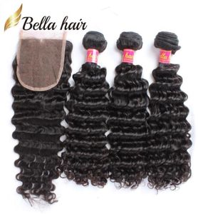 100 feixes de cabelo peruanos virgens não processados Adicionar fechos de renda 3pcs Ondas profundas ondulada 4x4 Fechamento de renda Parte com Babyhair7627289