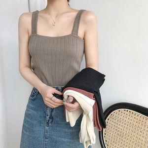 Women's Tanks 2024 Summer Knitted Camis Women Korean Fashion Kpop Tank Cropped Tops Sexy Japanese Camisoles Woman Vintage Y2k Tees Shirt