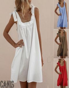 Summer Women Beach Dress Sleeveless Boho Party Cotton Linen Kaftan Mini ALine Strap Sundress Sarongs9801307