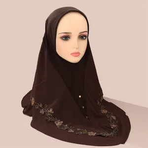 Abbigliamento etnico Donne musulmane hijab ricami fiore hijab torbano un pezzo amira tira su pronta usura la sciarpa islam preghiera khimar headwrap