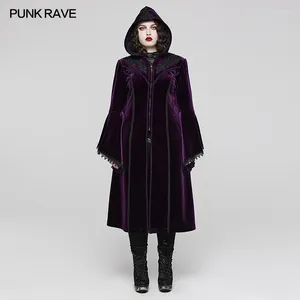 Women's Jackets PUNK RAVE Gothic Gorgeous Velvet Warm Coat Symmetrical Shoulder Decal Decoration Purple Women Clothes Winter