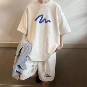 メンズトラックスーツ通気性トレーニング服夏のカジュアルな服装セットOネック半袖Tシャツ弾性ドローストリングウエスト幅