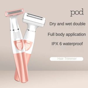 Ipilador indolor masculino e feminino Shavedor de cabelo elétrico AA Bateria em linha Cutterheads Ipx7 Higiênica à prova d'água 240418