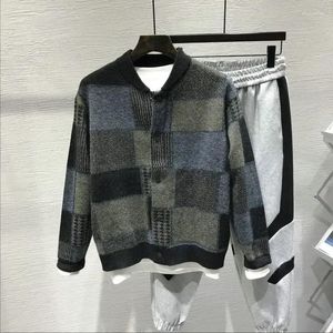 Men's Sweaters Knitted For Men Collared Plaid Black Man Clothes Cardigan Large Big Size Heated Japanese Harajuku Fashion Overfit Baggy