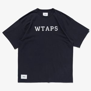 wtaps日本語文字刺繍ゆるいカジュアルソリッドカラーラージハーフスリーブトップティーラウンドネック短袖Tシャツ240420