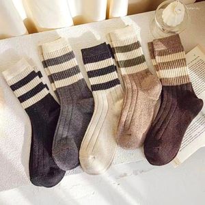 Women Socks 1 Pair Stripe Slimming All-Season High Quality Sweat Absorbing Warm Comfortable Breathable Versatile Sockings