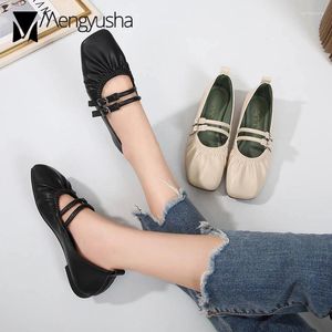 Casual Shoes Shallow Mouth Soft Leather Flats Women Double Narrow Band Mary Janes Vintage Green Inside Moccasins Female Slip On Loafers