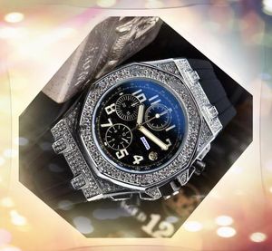 Famous Data Data Hora de Stopwatch Fashion Three Olhos Designer Diamonds Ring Buzel Men Clock Quartz Bateria Big Dial Dial Face Chain Watches Greams Star Gifts