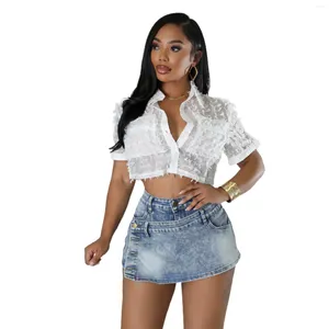 Women's Jeans Elastic Sexy Half Skirt Button Up Multi Pockets Denim Shorts