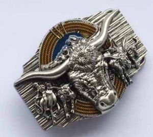 3D Bull Head Gun Dawing Color Belt Buckle SWBY856 مناسبة لحزام عرض 4 سم مع مخزون مستمر 9977279