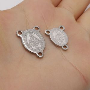 Aço inoxidável Virgem Mary Pingente 3 Hole Medalla Virgen Charmos de jóias religiosas atacado 100pcs 240424