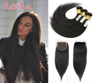 8a Leila Malaysian Virgin Hair 4x4 레이스 클로저 베이비 헤어 3 번 묶음 레이스 클로저 스트레이트 헤어 전체 5017470