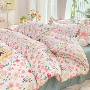 Set di biancheria da letto ragazze pastorali colorate fiols lavate letti di cotone bianche