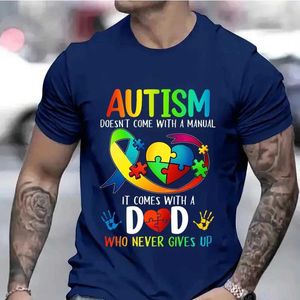 Men's T-Shirts Mens clothing Autism Mom and Dad Dont Come T-shirt Autism Awareness Mens Y2k Top Autism Family Matching Mens T-shirtL2403