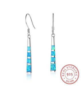 Mode 925 Sterling Silver Charm örhängen med blå opal ädelsten vacker lång design hoop örhänge smycken hel3922897