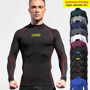 Snabb torr stativ krage komprimering löpande skjortor män gym fitness långärmad sportkläder t-shirt elastisk rashguard topp anpassning240417