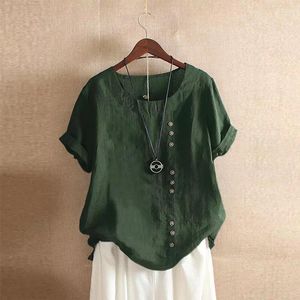 Women's Blouses Gothic Woman Clothing Summer Office Lady Big Size Tunic 2024 Cotton Linen Baggy Blouse Casual Short Sleeve Print Shirt