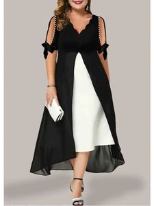 Basic Casual Kleider Plus Size Chiffon Panel Vergleichskleid Womens Sommer weiß und schwarz, hoch getütiger langer Rock Fälschlich 2 Stück Elegantes Dressl2405