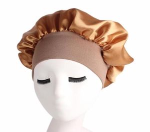 1 2 5 10st 58 cm fast färg Långt hårvård Kvinnor Satin Bonnet Cap Night Sleep Hat Silk Head Wrap Justera Dusch Caps2082912