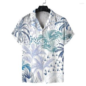 Mäns avslappnade skjortor 3D-tryckning av palmträdskjorta Sommarsemester Kortärmad lapelblus Hawaiian Flower Aloha Male Topps