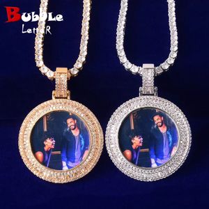 Bubble Letter Custom Po Necklace Picture Pendant Baguette Charms Men Hip Hop Jewelry Iced Out Poster 240422