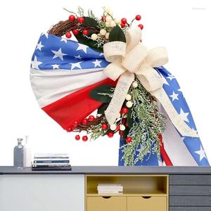 Decorative Flowers Artificial 4th Of July Wreath Patriotic Garland For Front Door American Festival