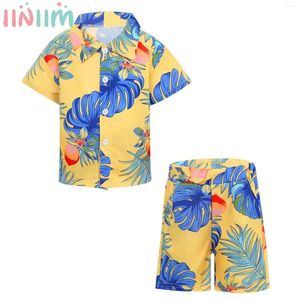 Kleidungsstücke Kinder Jungen Sommer Casual Print Outfit Strand Urlaub Hawaii Kleidung Kurzarm Shirt mit Shorts Set für die Schule täglich Picknick