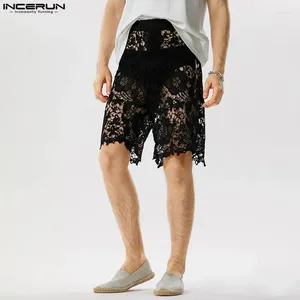 Mäns shorts Stylish Well Fiting Incerun Lace Tryckt ihålig design Casual Party Show Sexig genomskinlig nät S-5XL