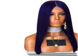 180density mavi renk 360 dantel frontal peruk uzun düz 4 inç derin parça sentetik dantel ön peruk siyah kadınlar için 3829122