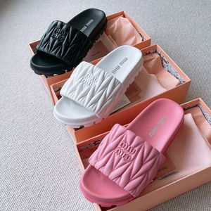 2024 Summer Letter Thick Women's Round Head Folded Candy Color Casual Flat Bottom One word Slippers for External Wear