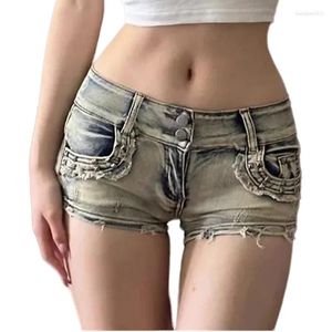 Women's Jeans Y2k Vintage Blue Low Rise Denim Shorts Summer American Sexy Rivet Skinny Mini Jean Pants